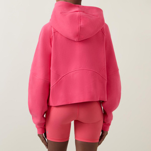 Sudadera con capucha rosa para mujer, al por mayor, de manga larga, color liso, con cremallera frontal, talla regular, para invierno, estilo casual oversize - Product Image 3