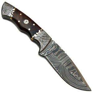 Couteau Bowie à lame fixe en acier Damas de qualité industrielle OEM, manche en bois de frêne, couteau de chasse et de camping - Product Image 3