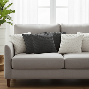 SOGA 6PC 45cm <b>Decorative</b> <b>Pillow</b> Covers 3 Pure White and 3 Charcoal Gray Scalloped Wave Design for Bedroom Living Room Sofas - Product Image 3