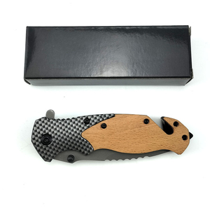 Navaja Plegable de Acero Inoxidable con Hoja de Punta Caída Serrada, Mango de Madera y Perilla de Pulgar, Cuchillo de Bolsillo de Grado Industrial - Product Image 2