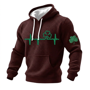 เสื้อฮู้ดดี้สีเขียวลายวาฟเฟิลสำหรับผู้ชาย พร้อมลายปัก Clover ECG ด้านหน้าและแขนเสื้อ สวมใส่สบายๆ ในฤดูใบไม้ผลิ - Product Image 6