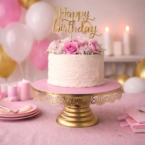 Modern Luxury Gold Pedestal <b>Cake</b> <b>Stand</b> with Decorative Flower Border for Dessert Table Wedding Event and Party Decoration - Product Image 1