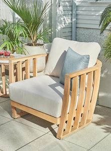 Teak <b>Outdoor</b> Garden <b>Sofa</b> Set Contemporary Wooden Armchairs with Side Table Durable Cushioned Seating for Patio - Product Image 2