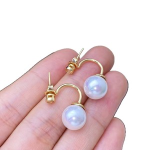 Boucles d'oreilles en argent S925 haut de gamme avec perles d'eau douce rondes de 9 à 10 mm, sans défaut, avec deux options de port, dégageant du tempérament - Product Image 2