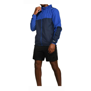 Veste de pluie coupe-vent à capuche pour homme, color-block bleu marine, en polyester, style sportif, pour l'extérieur, automne, fermeture éclair, coupe classique - Product Image 2