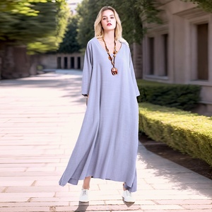Robe midi vintage 100% coton, manches cloche, taille haute, douce, avec poches, printemps été automne, grande taille pour femmes - Product Image 1