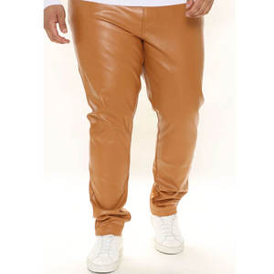 Men Genuine Leather Lightweight Casual Mid Waist Nonwoven Straight <b>Drawstring</b> Slim Fit <b>Trousers</b> with Customizable Logo - Product Image 6