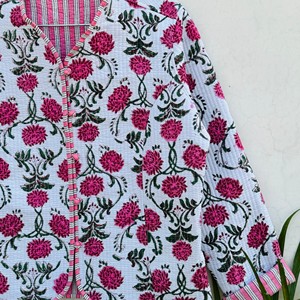 Blazer en coton brodé floral pour femme, col en V, manches trois quarts, veste matelassée faite à la main avec patchwork, été - Product Image 5
