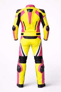 Lenvique Men's Yellow Pink 1.3MM 220g <b>Motorcycle</b> Racing Suit Full Sleeve Color Blocked Protective Riding <b>Jacket</b> Trousers - Product Image 3
