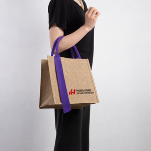 Sac fourre-tout en jute écologique au design original avec ruban, logo personnalisé, sacs de courses réutilisables en toile de jute pour la vente en gros - Product Image 2