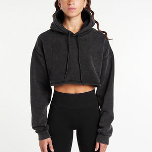 Sudadera con capucha corta de mujer de primera calidad al por mayor, con hombros caídos, corte oversize, manga larga, personalizada, con lavado ácido, para invierno - Product Image 1