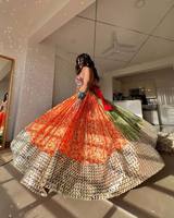Robe ethnique pour femme en coton mousseline épais avec broderie miroir, Lehenga Choli et dupatta en dentelle, longueur ras du sol, pour mariage et fête