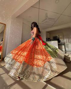 Robe ethnique pour femme en coton mousseline épais avec broderie miroir, Lehenga Choli et dupatta en dentelle, longueur ras du sol, pour mariage et fête - Product Image 2