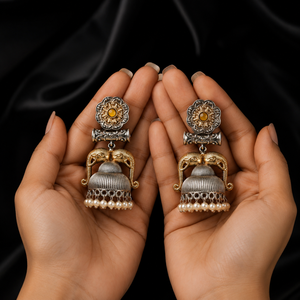 Pendientes colgantes Jhumka de elefante bohemio chapados en oro y plata antigua para mujer, hechos a mano, joyería étnica india para fiesta, venta al por mayor - Product Image 4