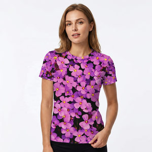 <b>Men's</b> Short Sleeve O-Neck <b>T</b>-<b>Shirt</b> <b>Floral</b> Purple Print Knitted Casual Regular Fit - Product Image 4