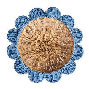 Bol sur piétement en rotin festonné, panier à fruits en fibre naturelle tressée avec support, centre de table décoratif artisanal pour la cuisine - Product Image 1