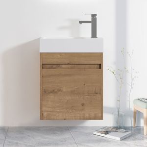 18-Inch <b>Floating</b> <b>Wall</b>-Mounted Bathroom Vanity with White Resin Sink and Soft-Close Cabinet Door - Product Image 2