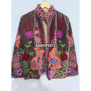 Chaqueta de Mujer para Otoño, Bordada a Mano, de Terciopelo, Transpirable, Rellena de Algodón, con Cuello Camisero y Manga Larga - Product Image 5