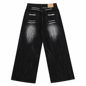 Jean large taille mi-haute délavé et respirant pour femme, coupe décontractée en denim, style streetwear, en coton, pantalon de printemps OEM ODM - Product Image 2