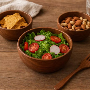 Moderno Tazón de Ensalada de Bambú Natural Hecho a Mano, Tazón de Madera Ligero y Grande para Alimentos, para Cocina, para Envasar Alimentos y Frutas - Product Image 1