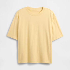 Camiseta de Hombre con Hombros Caídos, Color Amarillo Sólido, Diseño Liso, Logotipo Personalizado, para Uso Casual, Venta al Por Mayor - Product Image 3