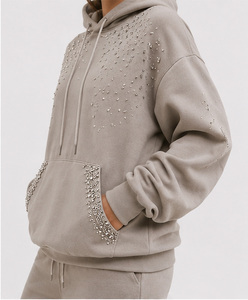Sweat-shirt à capuche pour femme, gris, à paillettes, pull en coton tricoté, manches régulières, style décontracté d'automne - Product Image 6