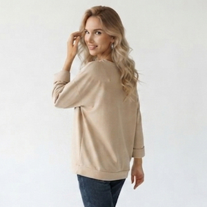 Nouvel Arrivage 2026 T-shirt Femme Oversize à Manches Longues, Col en V, 100% Coton, Coupe Ample, Imprimé Personnalisé - Product Image 5