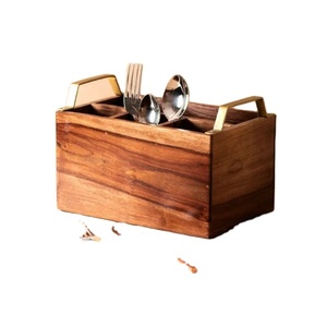 Portacubiertos de madera ecológico, forma rectangular, con asa de metal, múltiples compartimentos, para utensilios de cocina y hoteles. - Product Image 1