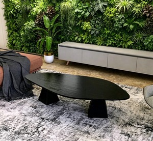 Mesa de Centro Moderna de Madera Negra con Base Geométrica para Muebles de Sala de Estar - Product Image 1