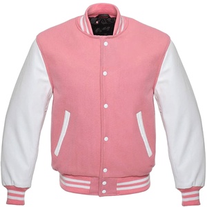Vente en gros 100% rose laine Varsity cuir à manches longues Baseball veste d'hiver personnalisé Chenille broderie patchs Varsity veste - Product Image 1