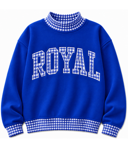 Wholesale Custom Women’s Turtleneck Pullover Sweatshirt Gingham Polka <b>Patchwork</b> Drop Shoulder Breathable Cotton <b>Top</b> - Product Image 4