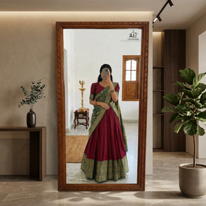 Lehenga Choli en soie marron pour femmes avec bordure verte, tenue traditionnelle indienne, tenue ethnique longue jusqu'au sol, toutes saisons - Product Image 1