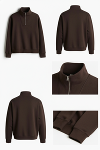 Sweat-shirt classique pour homme en marron avec demi-zip - Design moderne à col montant, vêtement décontracté - Product Image 4