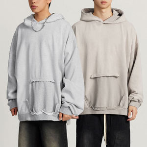 Sudadera con Capucha Extra Grande para Hombre, Estilo Desgastado, con Bolsillo Tipo Canguro, Mezcla de Algodón Grueso, Ropa Urbana Informal para Uso Diario - Product Image 4