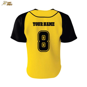 Maillot de baseball personnalisé jaune et noir respirant 100 % polyester pour homme, boutonné, uniforme d'équipe par sublimation, nom et numéro OEM, vente en gros - Product Image 2