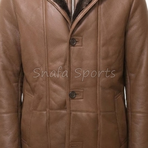 Men's Winter Fox Fur Leather Bomber Jacket Brown Genuine Thick Canvas Front Logo Stand Collar Warm <b>Coat</b> - Product Image 3