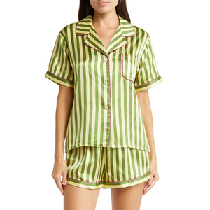 Conjunto de Pijama de Seda 100% para Mujer, Ropa de Dormir a la Moda, Cintura Elástica, Opción de Logotipo Frontal, Diseño Personalizable, Ropa de Dormir Transpirable para el Hogar - Product Image 1