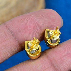 Natural Ethiopian <b>Opal</b> Pear Shape Gemstone Stud <b>Earring</b> 18k Gold Finish Over 925 Sterling Silver Finish - Product Image 4