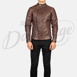 Veste en cuir véritable marron noyer de qualité supérieure pour homme, avec épaulettes rembourrées, coupe ajustée, style motard Cafe Racer, manteau d'hiver en cuir véritable - Product Image 4