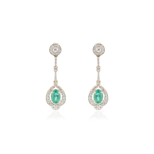100% Natural Zambian Emerald & Diamond Water Drop <b>Dangle</b> <b>Earrings</b> For Women Wedding Handmade K14 Yellow <b>Gold</b> Jewelry - Product Image 1