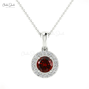 Pendentif halo en grenat naturel taillé rond de 4 mm en or massif 14 carats fait main avec pavé de diamants en or massif 14 carats provenant d'un vendeur vérifié - Product Image 3