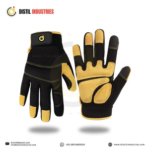 Guantes de Trabajo Tácticos de Cuero Distil Industries, Negros y Amarillos, Largos hasta la Muñeca, Duraderos, para Uso en Exteriores - Product Image 2