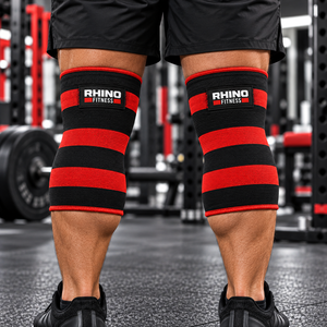 Rodilleras Elásticas Rayadas Rhino Fitness Negras y Grises para Gimnasio, Levantamiento de Pesas, Soporte de Rodilla, Material Elástico para Ropa Deportiva - Product Image 4
