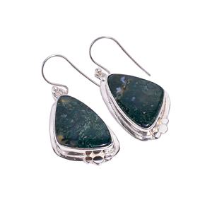 Boucles d'oreilles en agate de mousse en argent sterling 925 faites à la main pour femmes et filles Style indien mignon pour les mariages, les fêtes et les cadeaux - Product Image 1