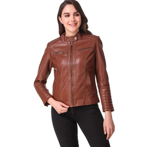 Chaqueta Blazer de Mujer, Cuero Genuino, Forro de Lana de Secado Rápido, Forro de Seda, Cuello con Botones, Manga Larga, Color Sólido, Moda de Invierno - Product Image 1