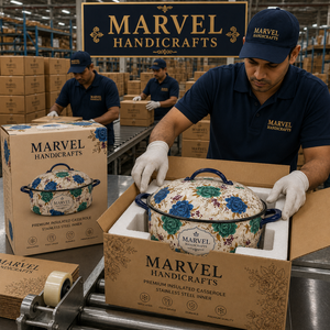 <b>Marvel</b> Handicrafts Insulated Stainless Steel Hot Pot Casserole Blue Green Floral <b>Printed</b> Food Warmer Serving Bowl Kitchen Gift - Product Image 4