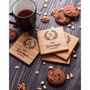 Custom Engraved Wood Coasters <b>Set</b> Personalized Family Name Drink Coaster Rustic Mango Wood Tabletop Accessories for Home Coaster - Product Image 2