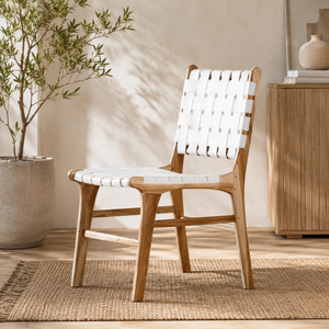 Scandinavian Wood <b>Garden</b> <b>Chair</b> With White Woven Seat And Back Tapered Legs Durable Outdoor Furniture - Product Image 1