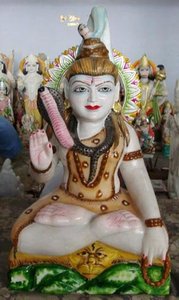 Magnifique statue de Shiva en marbre blanc naturel, faite à la main, en position assise, avec un design créatif pour la décoration de temple, vente en gros - Product Image 2