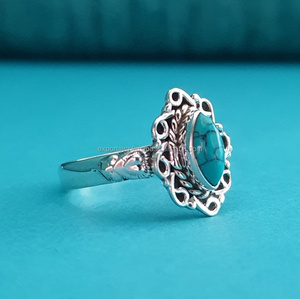 925 Sterling Silver <b>Fine</b> <b>Ring</b> Marquise Shape Turquoise Gemstone Classic Fashion Jewelry Beautiful Wedding/Party Gift for Women - Product Image 2